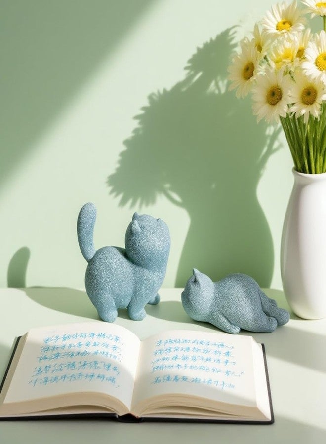 livelyfish Cute Cat Figurine Lucky Cat Statue Sandstone Animal Sculpture Tea Pet Tabletop Ornaments Micro Landscape Fairy Garden Aquarium Decor (A) - Image 5